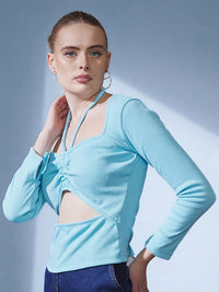 STREET 9 Round Neck Long Sleeves Cut Out Top