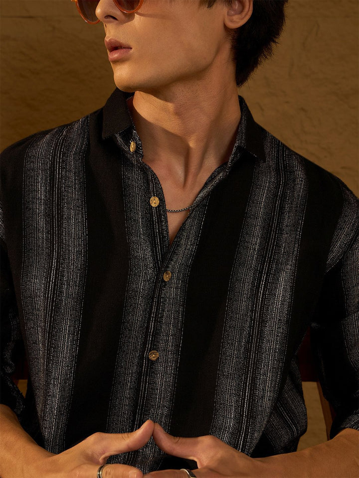 DENNISON Men Stripetastic Drop Shoulder Oversized Pure Cotton Shirt