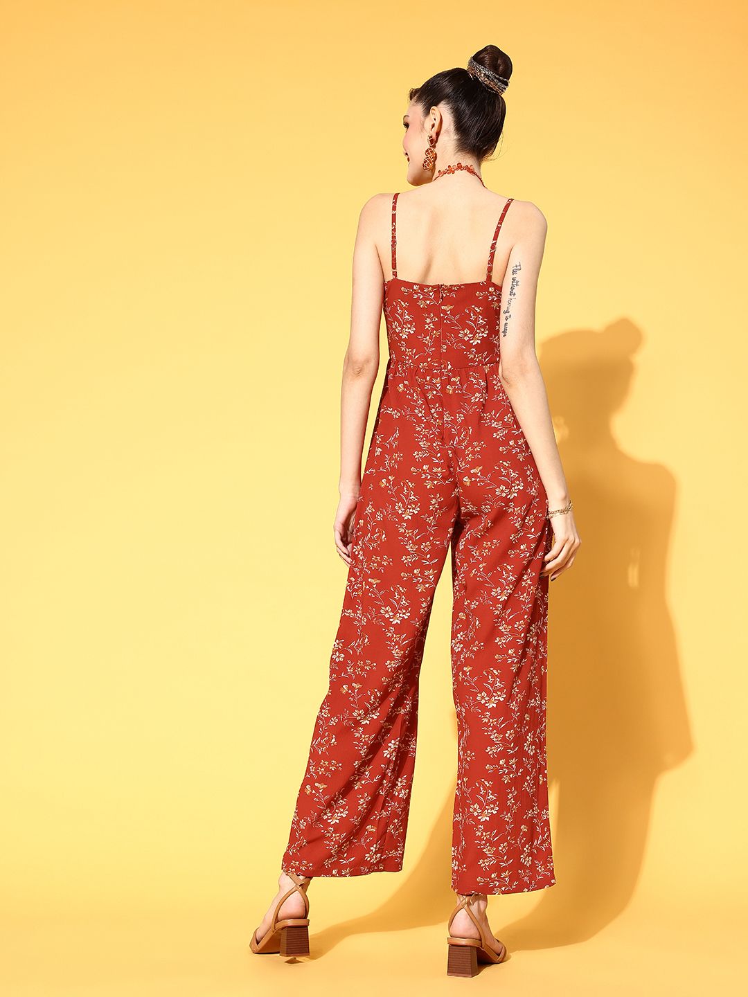 Berrylush Women Gorgeous Red Printed Volume Play Jumpsuit
