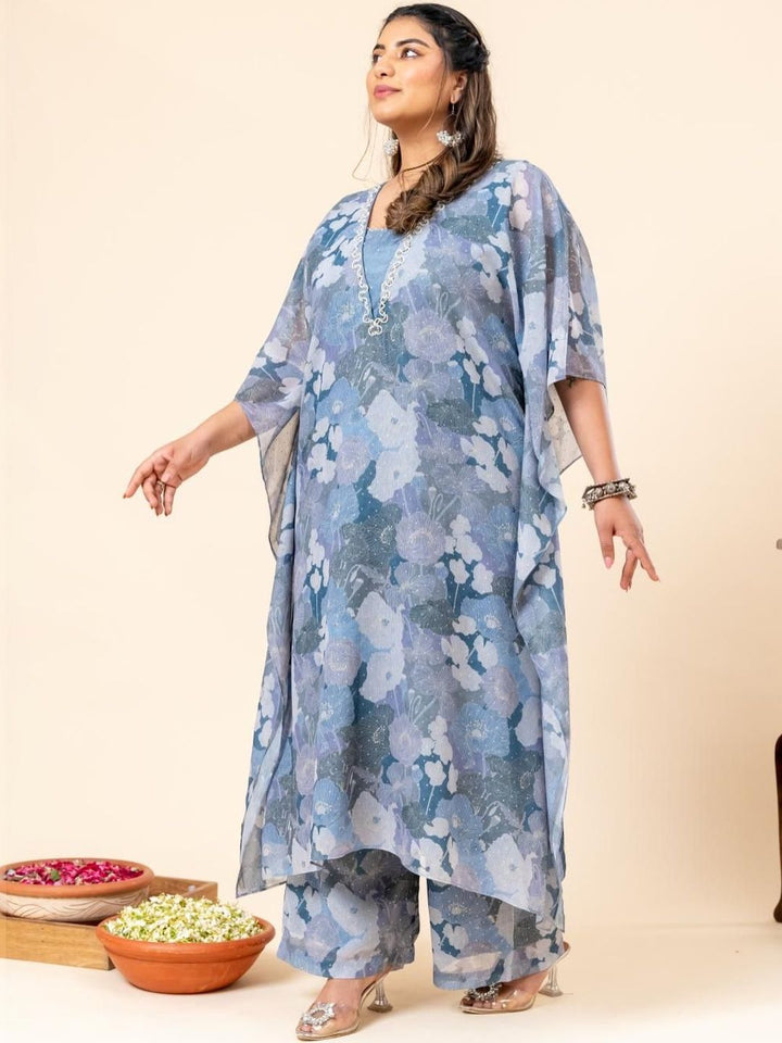 Set Kaftan & Seluar Co-Ords Bercetak Mamicha V-Neck