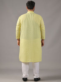 SOJANYA PLUS Plus Size Lelaki Motif Etnik Sulam Kurta Kapas Tulen Bersama Piyama