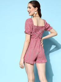 Berrylush Women Classic Red Checked Ruffled Jumpsuit