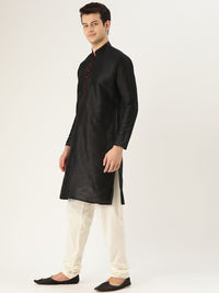 SOJANYA Men Black Solid Straight Kurta
