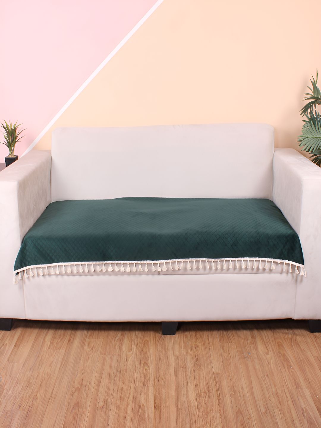 STITCHNEST Green & Beige Self Design 3 Seater Sofa Cover