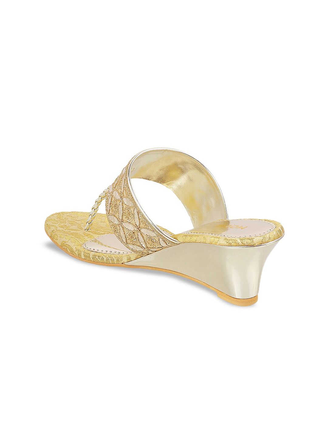 Mochi Women Gold-Toned & Silver-Toned Embellished Suede Wedge Heels