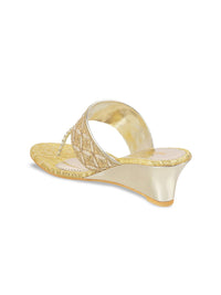 Mochi Women Gold-Toned & Silver-Toned Embellished Suede Wedge Heels