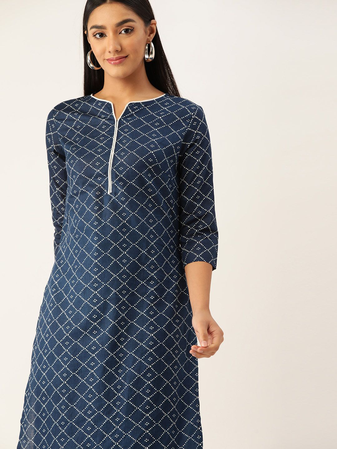 Anouk Women Teal Blue & Off White Printed Pure Cotton Kurta with Palazzos