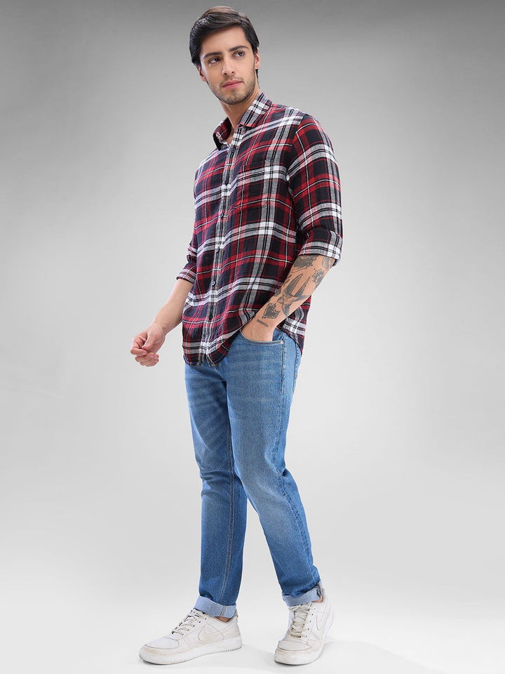 SPYKAR Men Tartan Checks Spread Collar Slim Fit Casual Shirt