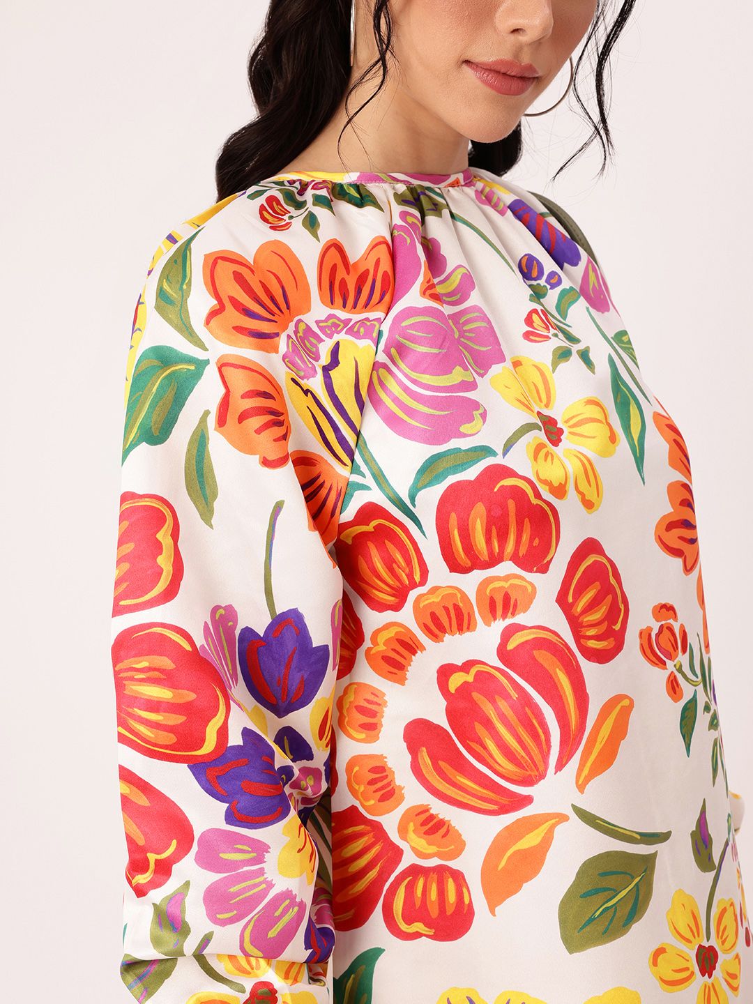 DressBerry Chic Vibrant Bloom Printed Gathered A-Line Mini Dress