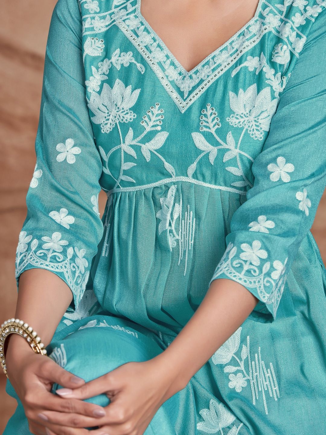 KALINI Women Floral Embroidered Chikankari Summer Sheers Kurta