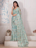 Saree mall Floral Printed Beads & Stones Organza Saree