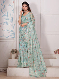 Saree mall Floral Printed Beads & Stones Organza Saree