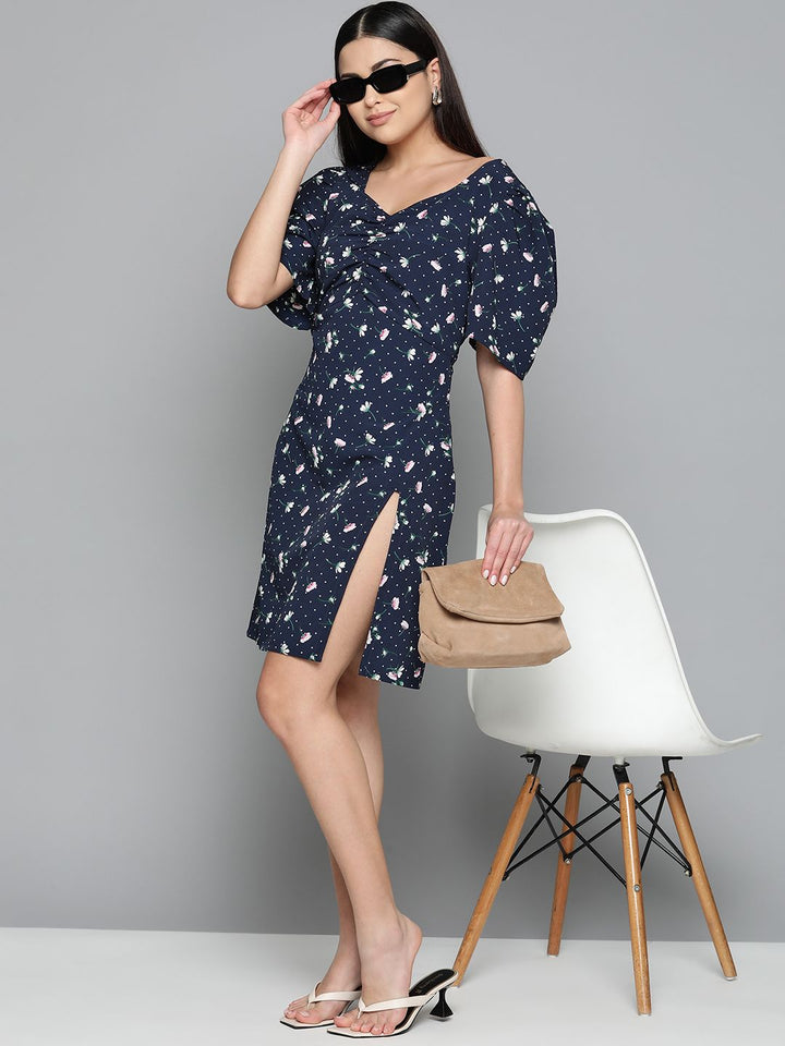 DENNISON Floral Printed Crepe A-Line Dress
