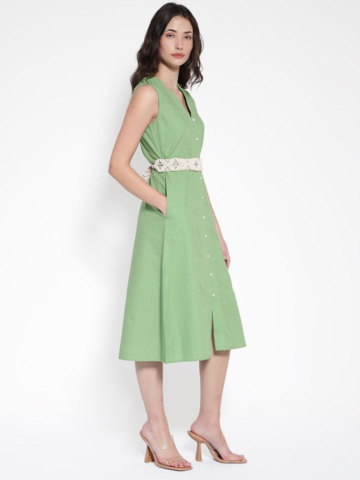 Rareism v Linen Linen A-Line Midi Dress