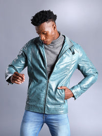 The Indian Garage Co Men Slim Fit Faux Biker Jacket with Zip Closure