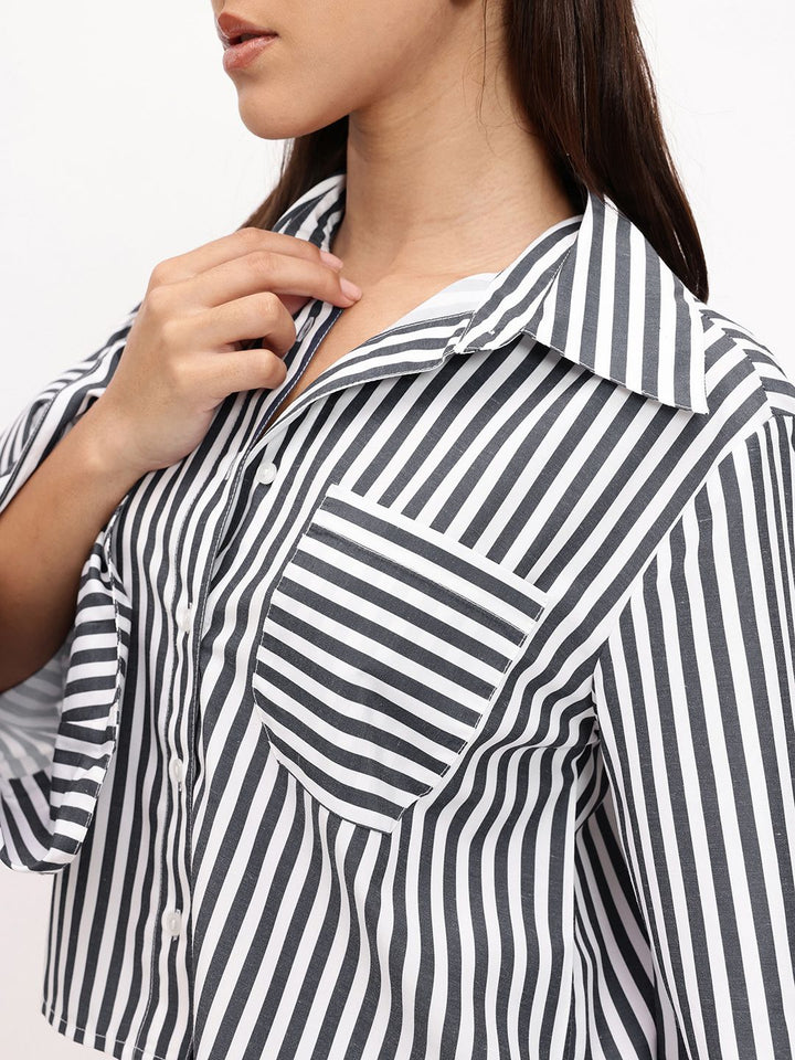 DressBerry Striped Story Slit Sleeves Season Shirt