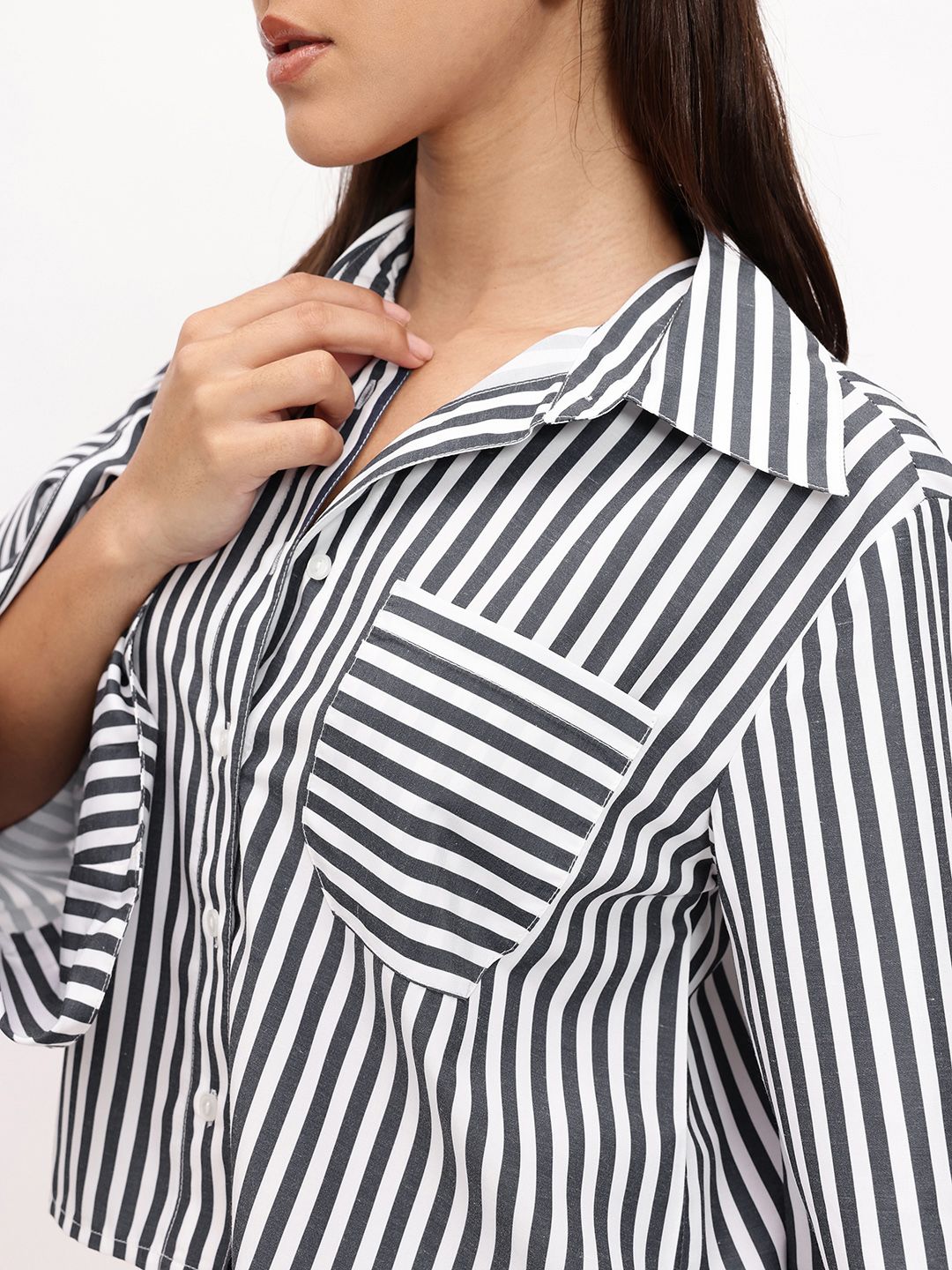 DressBerry Striped Story Slit Sleeves Season Shirt
