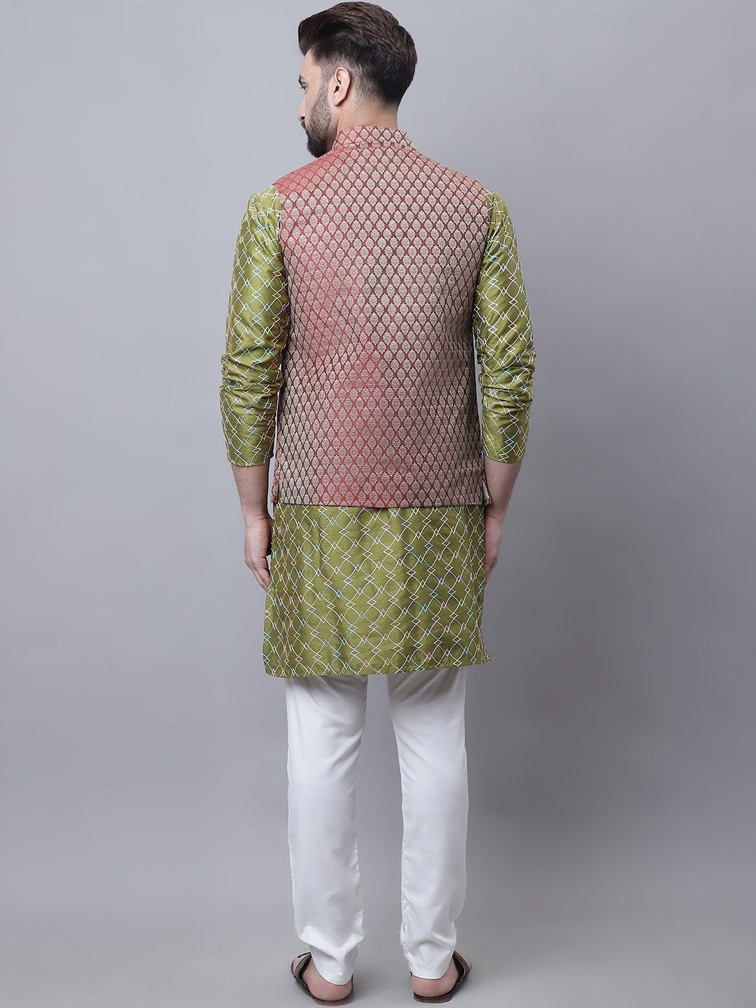 SOJANYA Embroidered Straight Kurta With Churidar & Nehru Jacket