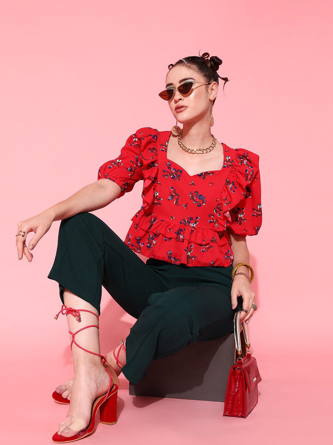 STREET 9 Deep Red Floral Top
