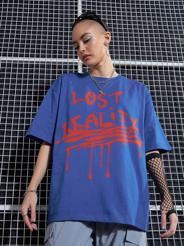 SASSAFRAS Blue Graphic Printed Drop-Shoulder Oversized Pure Cotton T-shirt