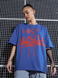 SASSAFRAS Blue Graphic Printed Drop-Shoulder Oversized Pure Cotton T-shirt