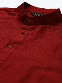 SOJANYA Kurta Lelaki Maroon & Pink dengan Piyama & Jaket Nehru Bersulam