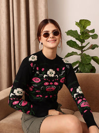 STREET 9 Self Design Acrylic Crop Pullover