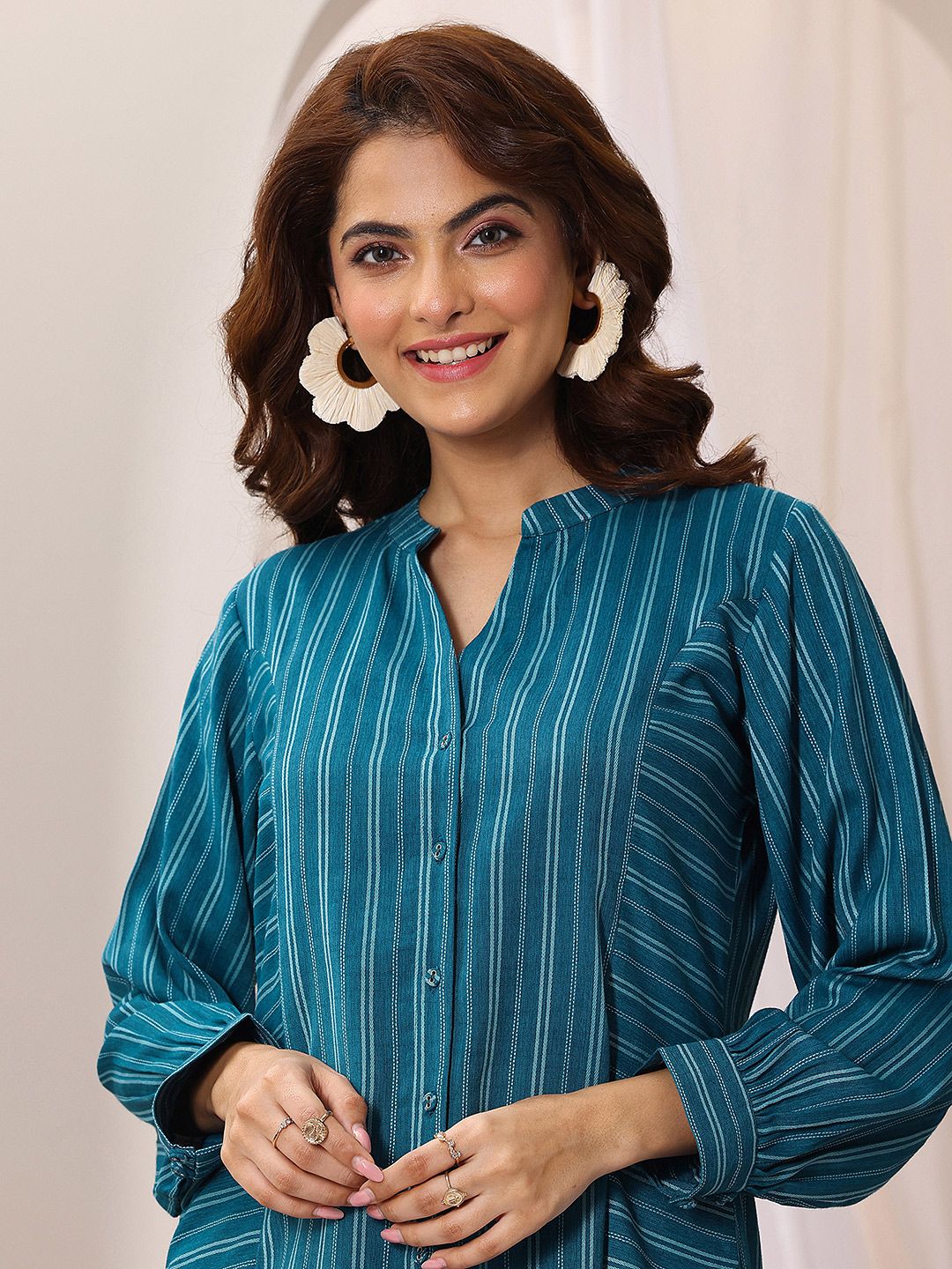 Libas Women Woven Design front open Panelled Kurti