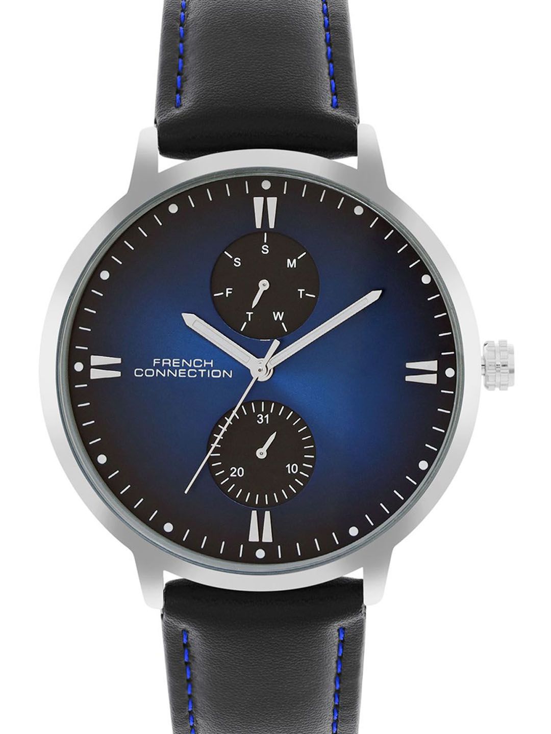 Sambungan Perancis Lelaki Bercetak Dial & Kulit Tali Analog Watch FCN066ubl