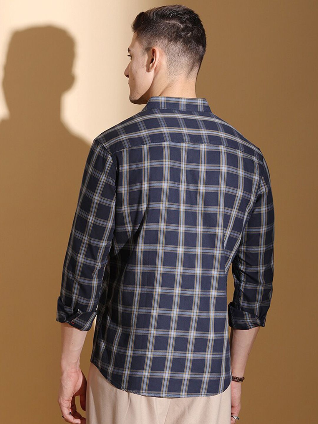 The Indian Garage Co Slim Fit Tartan Checked Twill Pure Cotton Casual Shirt