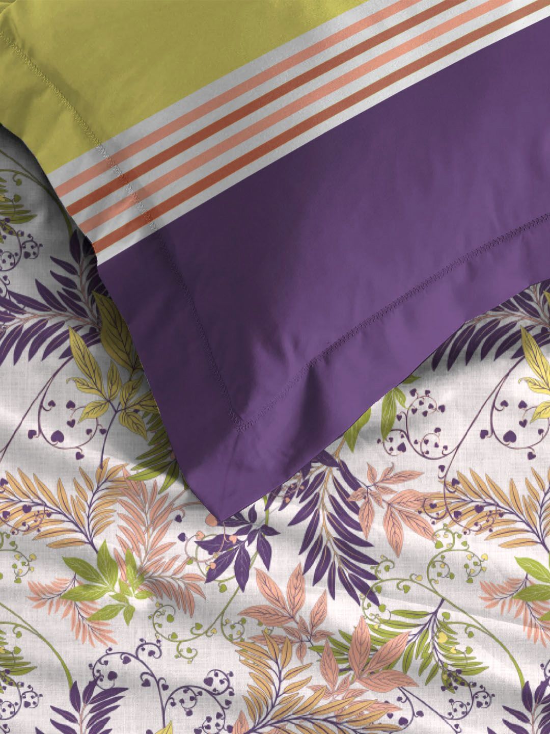 MYTRIDENT Firefly Purple Dusk & Dawn Flat 144TC King Pure Cotton Bedsheet Set
