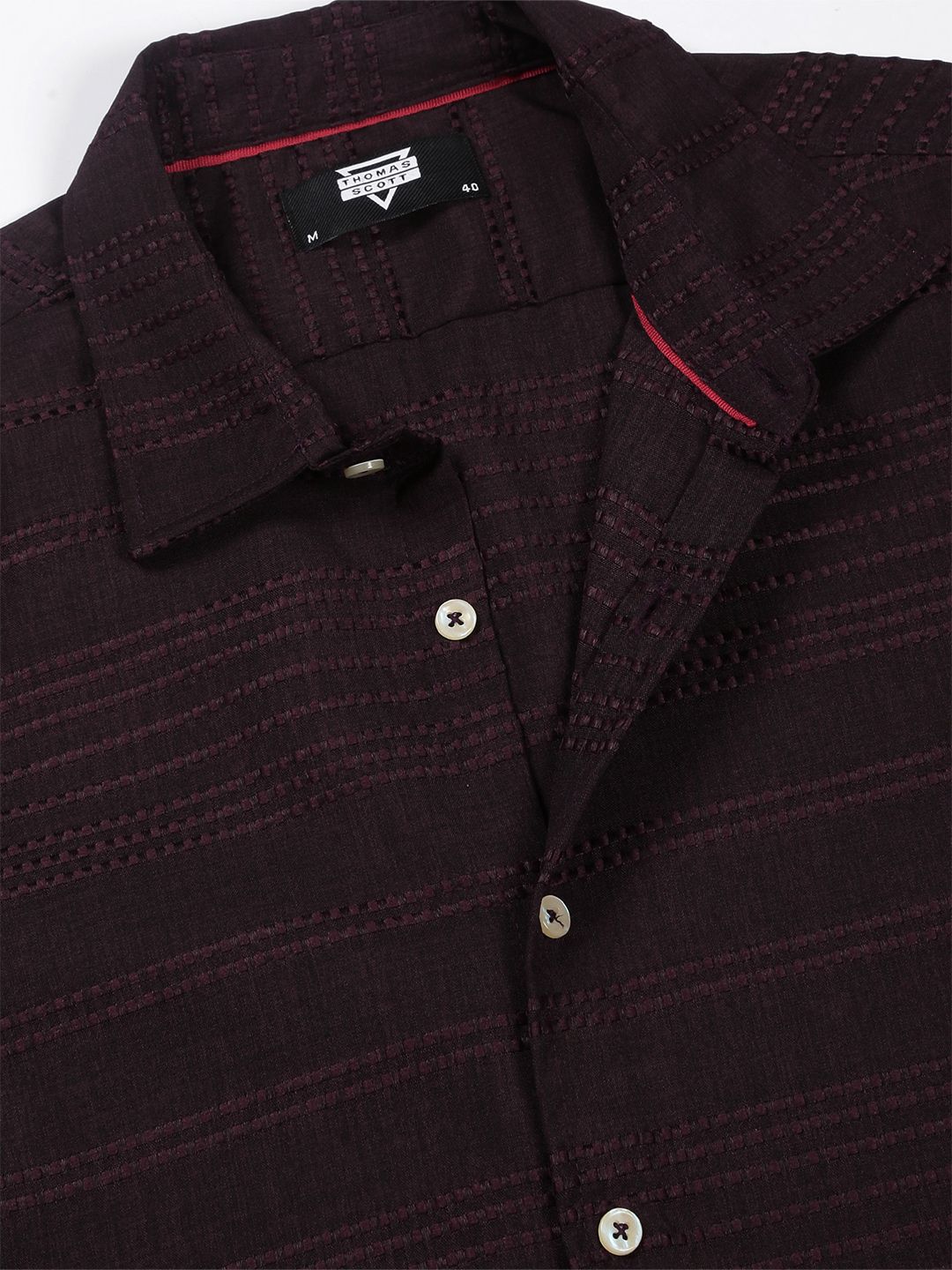 Thomas Scott Men Classic Slim Fit Horizontal Stripes Opaque Printed Casual Shirt