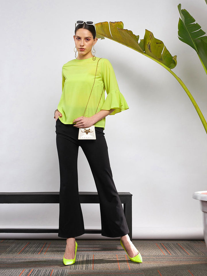 SASSAFRAS Green Bell Sleeve Georgette Top