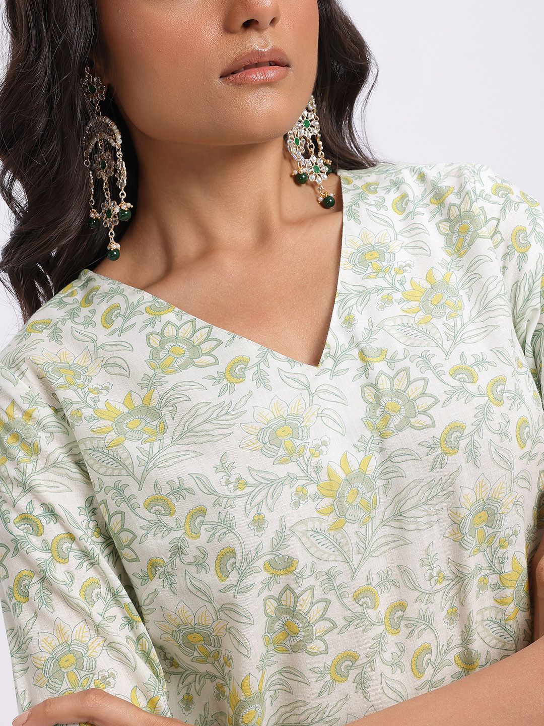 Anouk Floral Printed Cotton Kurta with Trousers & With Dupatta
