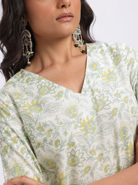 Anouk Floral Printed Cotton Kurta with Trousers & With Dupatta