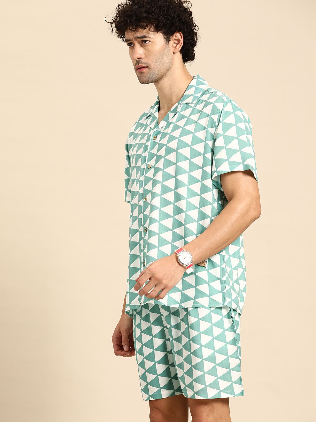 Dennison Printed Cuban Collar Comfort Fit Shirt With Shorts Co-ords