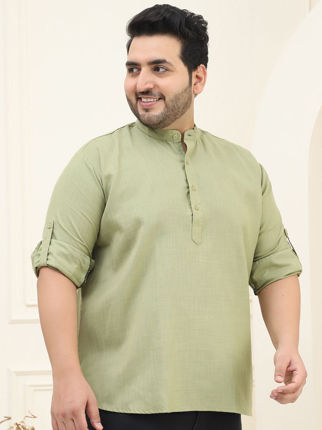 SOJANYA PLUS Size Men Green Solid Pastels Pure Cotton Kurta