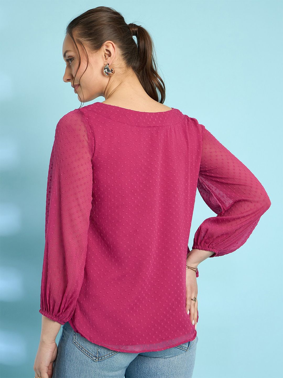 Antheaa Embroidered Dobby Weave Chiffon Top