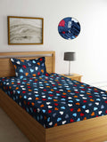 KLOTTHE Blue Printed 300 TC Woolen Single Bedsheet With Pillow Cover