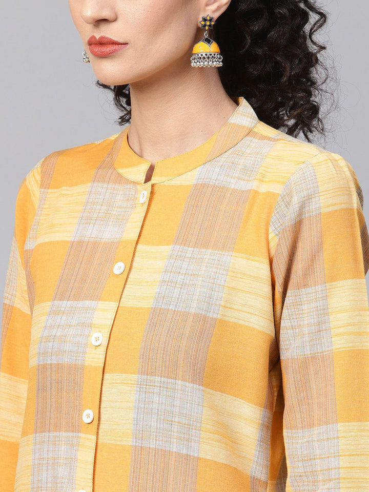 SOJANYA Women Yellow Checked A-Line Kurta