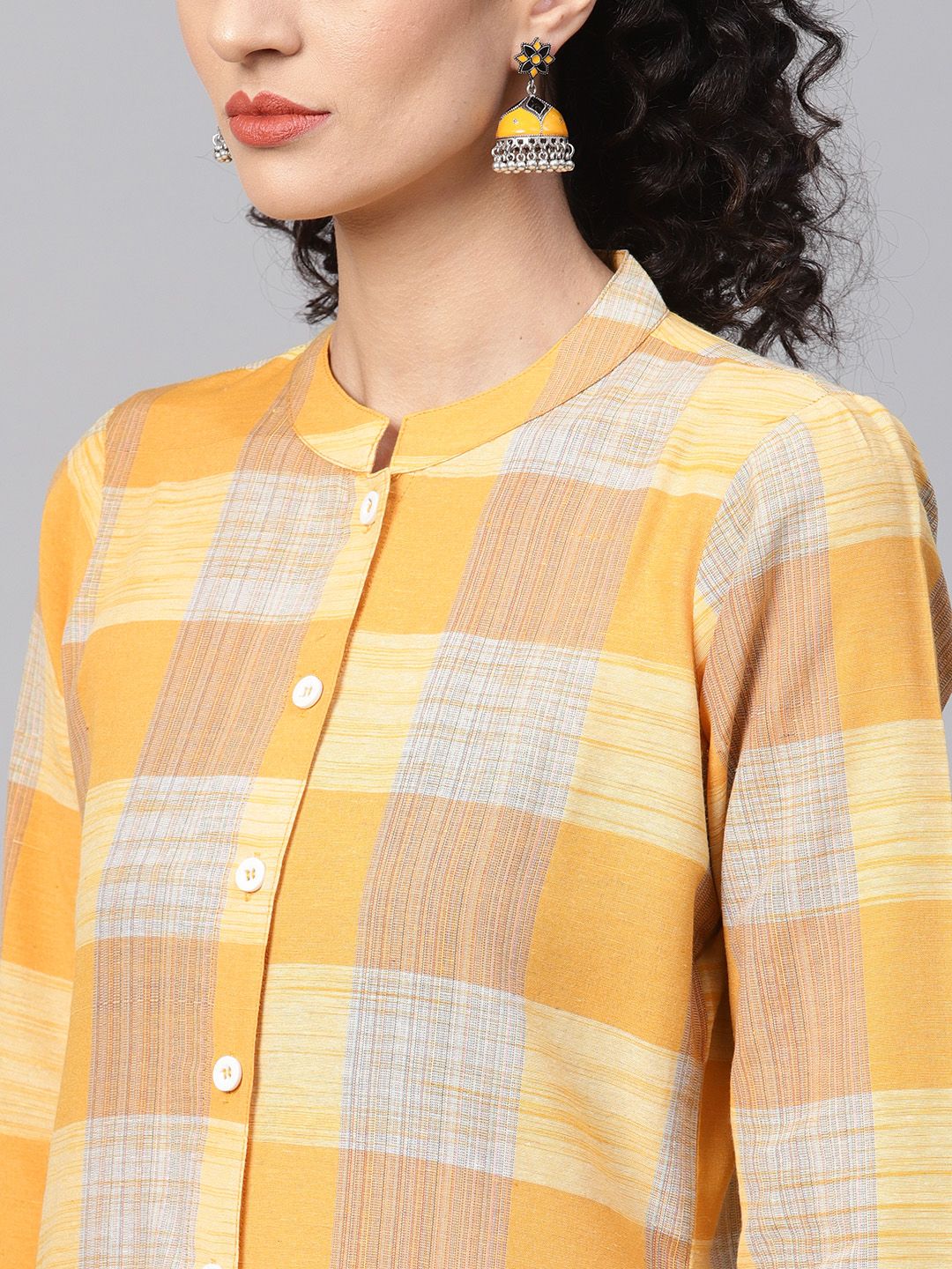 SOJANYA Women Yellow Checked A-Line Kurta