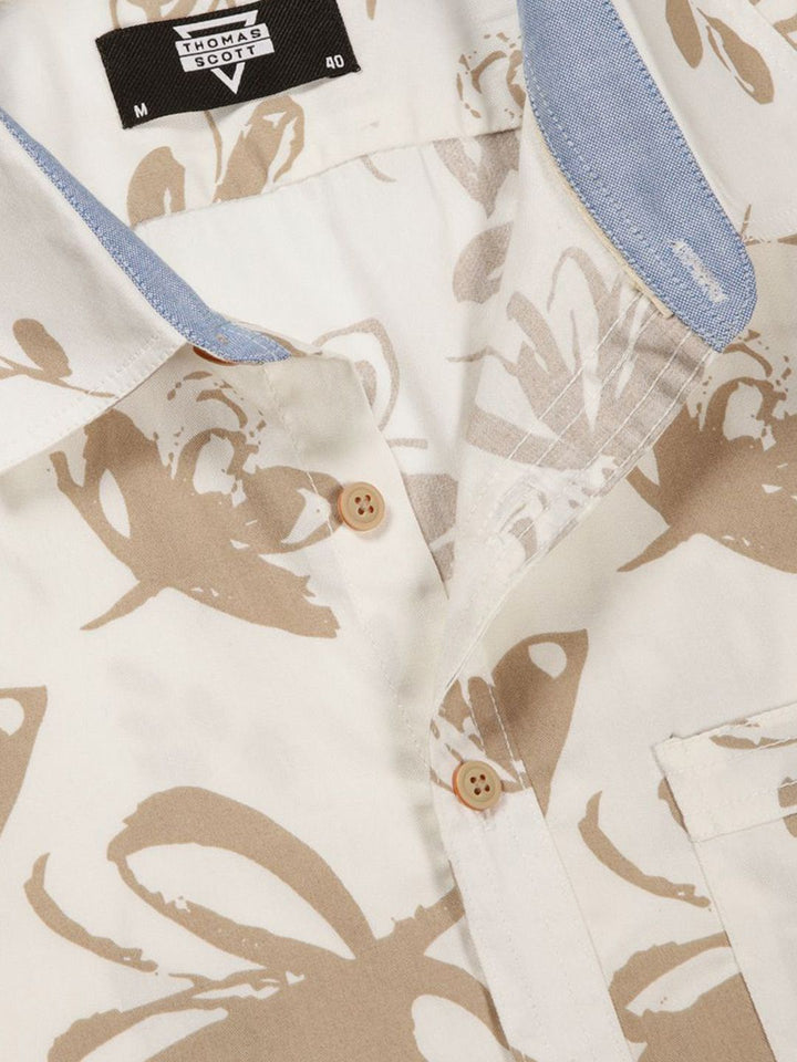Thomas Scott Premium Slim Fit Floral Opaque Printed Cotton Casual Shirt