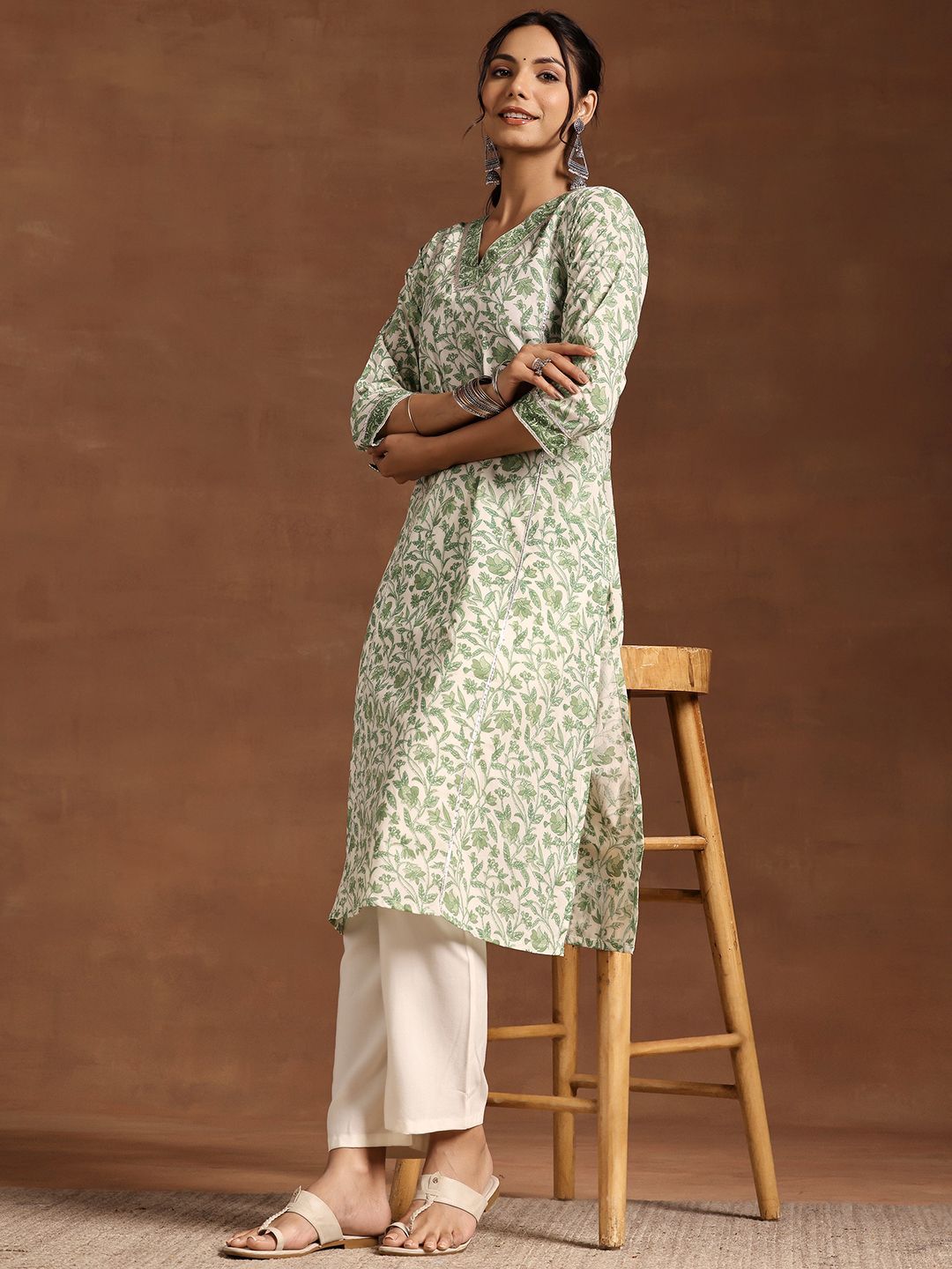 Libas Floral Printed V Neck Pure Cotton Kurta