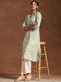 Libas Floral Printed V Neck Pure Cotton Kurta