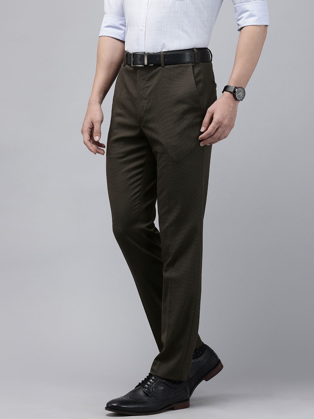 Park Avenue Men Self Design Textured Slim Fit Formal Trousers