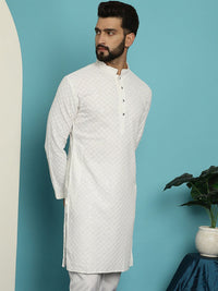 SOJANYA Geometric Embroidered Pure Cotton Mandarin Collar Straight Kurta