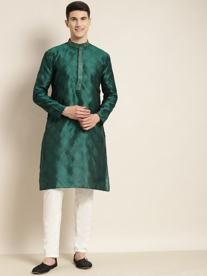 SOJANYA Kurta Lurus Kolar Mandarin Rekaan Tenunan dengan Churidar