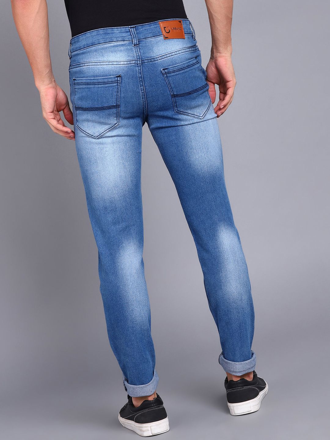 Urbano Fashion Men Blue Pure Cotton Slim Fit Heavy Fade Stretchable Jeans