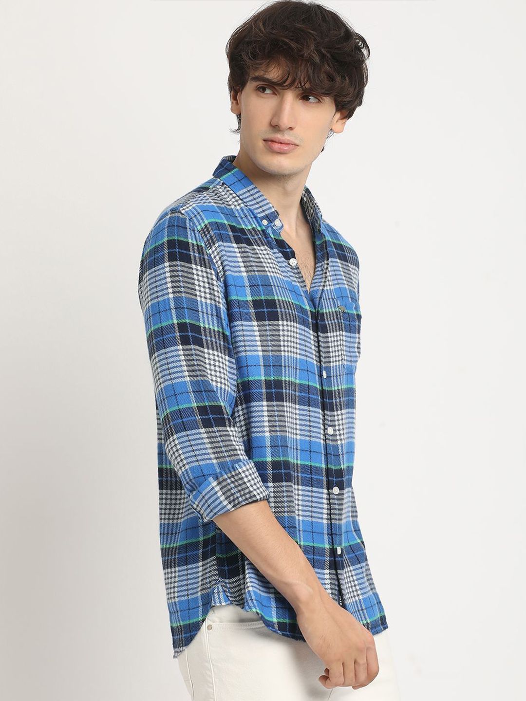 THE BEAR HOUSE Men's Pure Cotton Checked Slim Fit Casual Shit