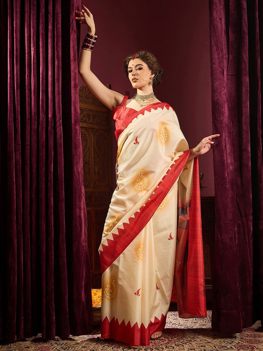 Saree mall Ethnic Printed Durga Puja Saree